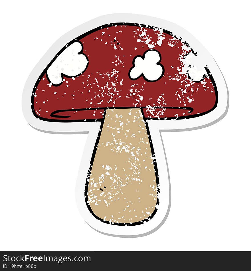 distressed sticker of a cartoon mushroom