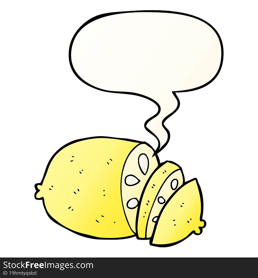 cartoon sliced lemon and speech bubble in smooth gradient style