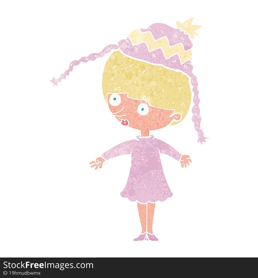 cartoon woman wearing winter hat