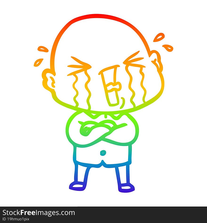 rainbow gradient line drawing cartoon crying bald man