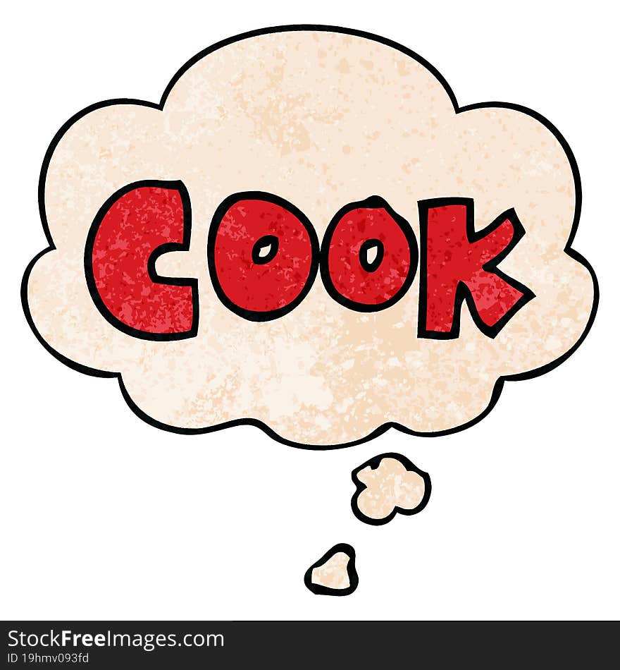 cartoon word cook and thought bubble in grunge texture pattern style