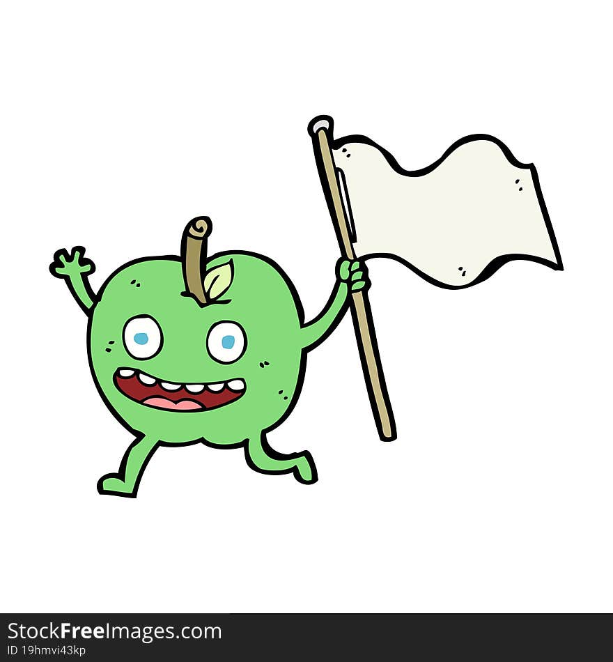 cartoon apple with flag