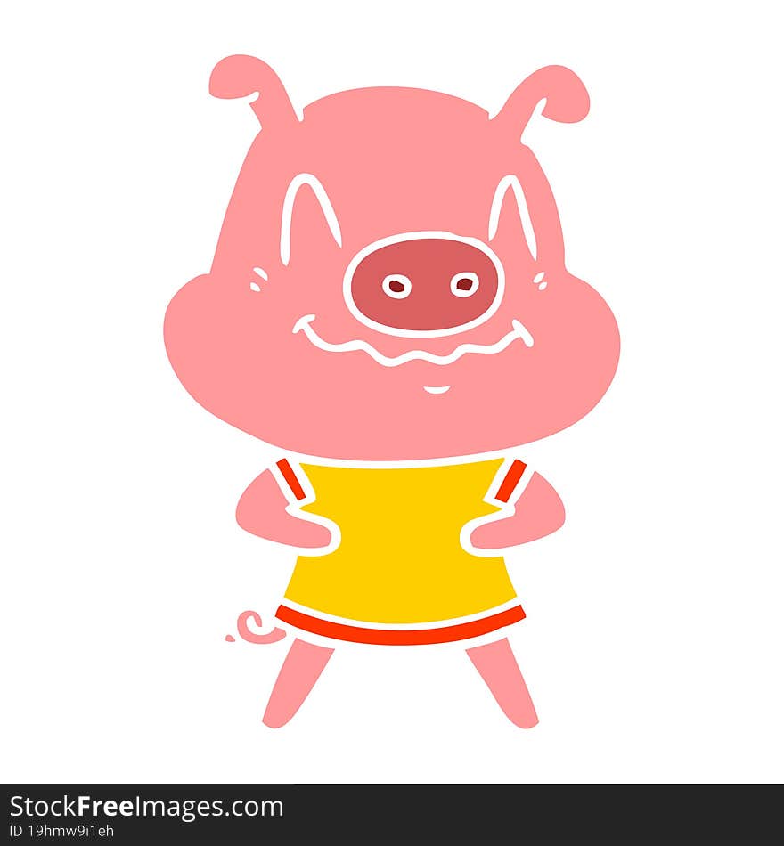 nervous flat color style cartoon pig