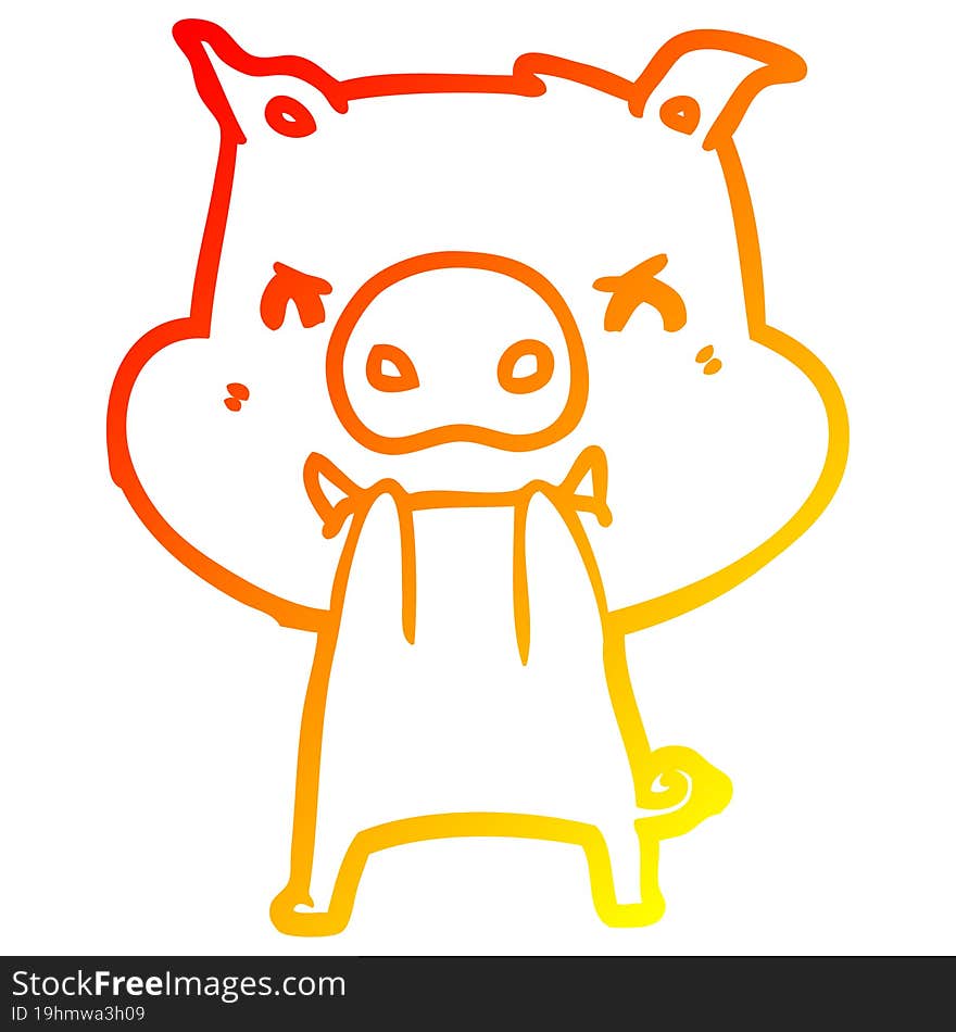 warm gradient line drawing angry cartoon pig