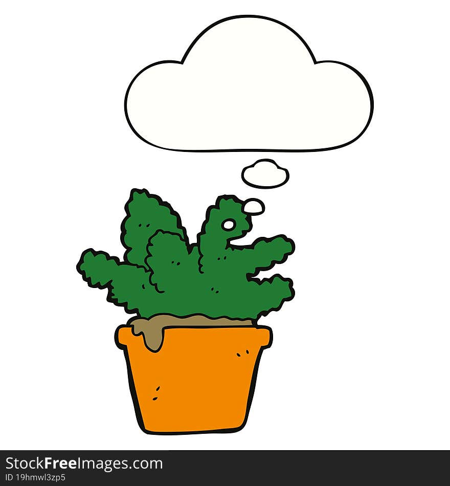 cartoon house plant and thought bubble