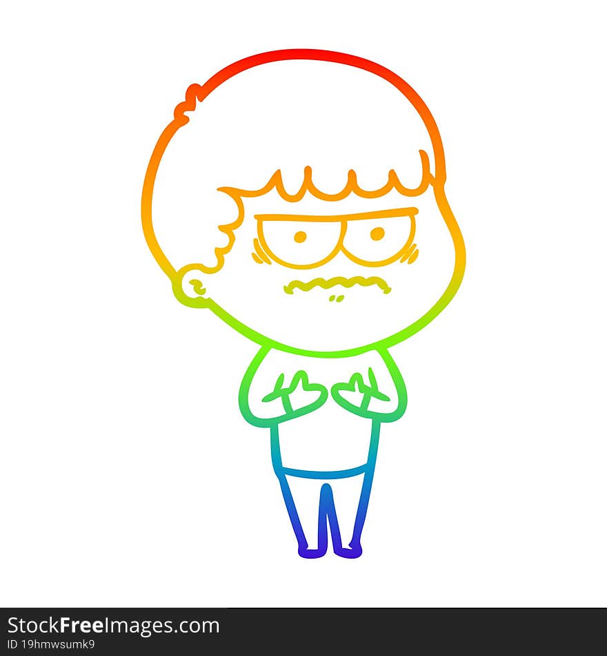 rainbow gradient line drawing cartoon annoyed man