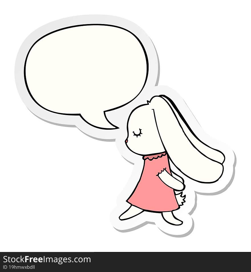 cute cartoon rabbit and speech bubble sticker