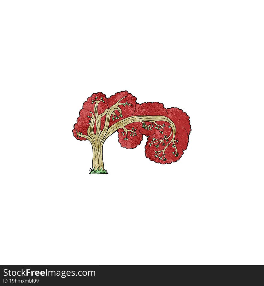 Cartoon Tree With Red Leaves