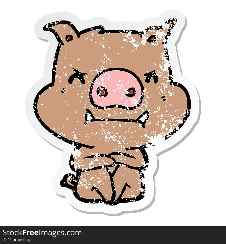 distressed sticker of a angry cartoon pig