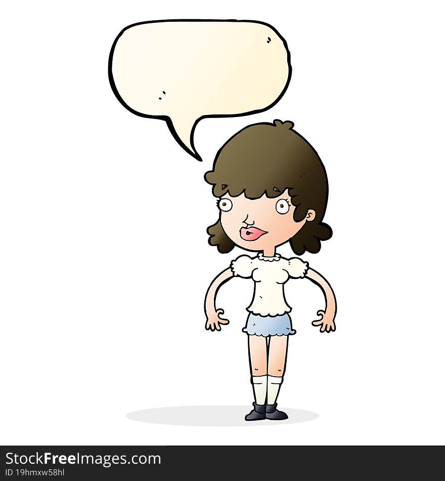 cartoon happy woman with speech bubble