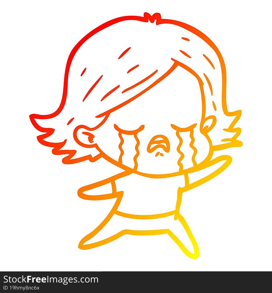 warm gradient line drawing of a cartoon girl crying