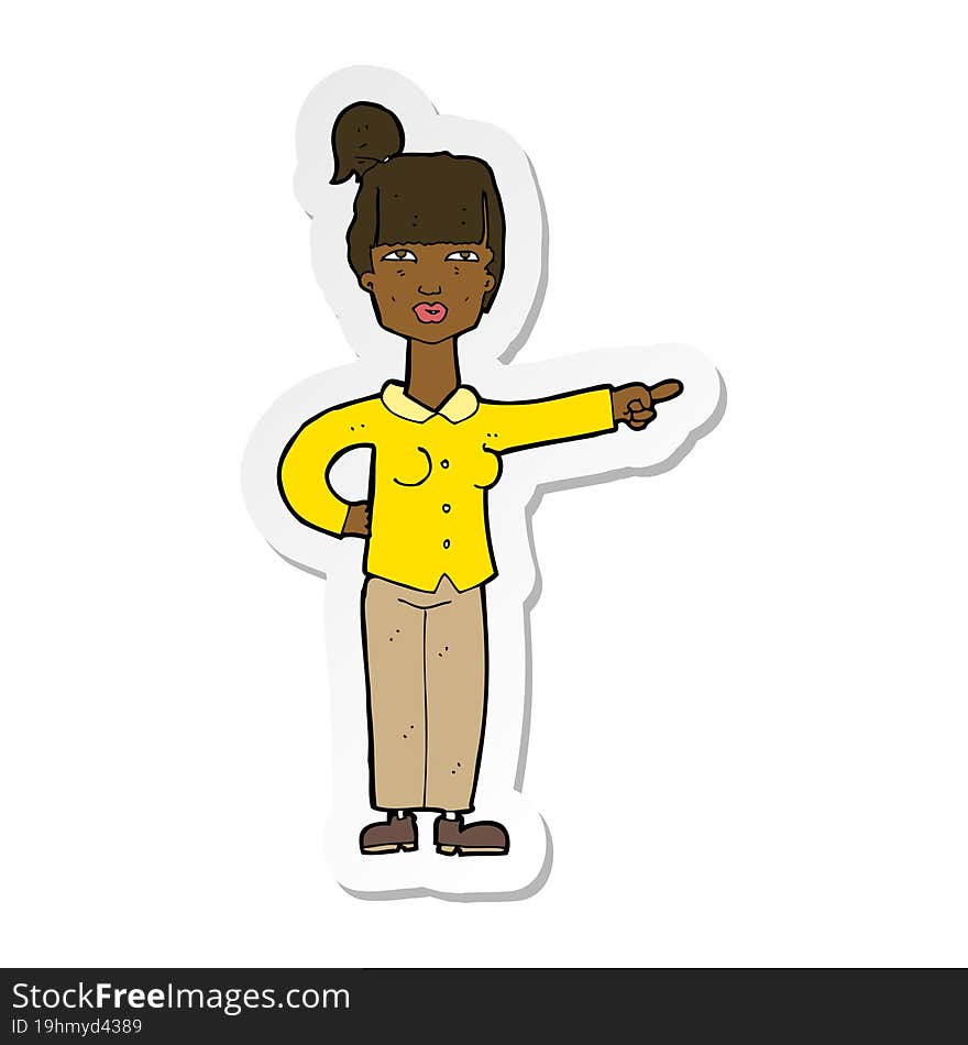 sticker of a cartoon woman pointing