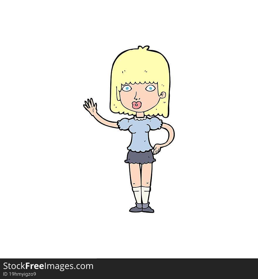 cartoon woman waving