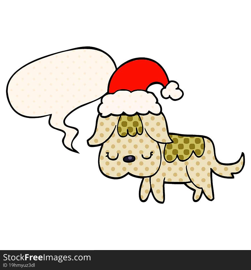 cute christmas dog and speech bubble in comic book style