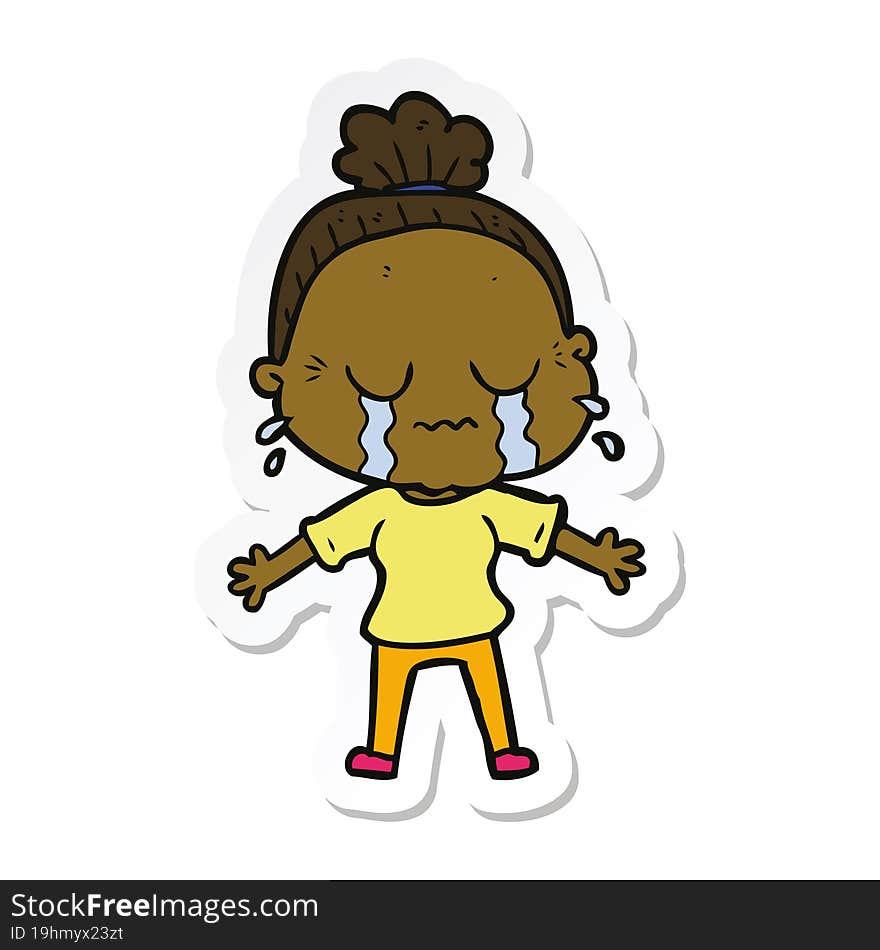 sticker of a cartoon crying old lady