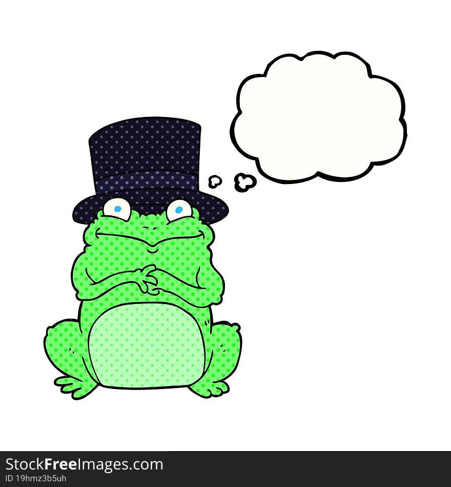 freehand drawn thought bubble cartoon frog in top hat