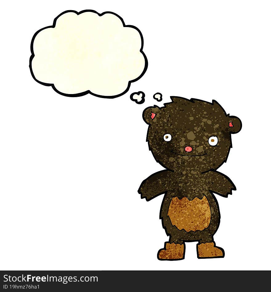 cartoon teddy black bear wearing boots with thought bubble