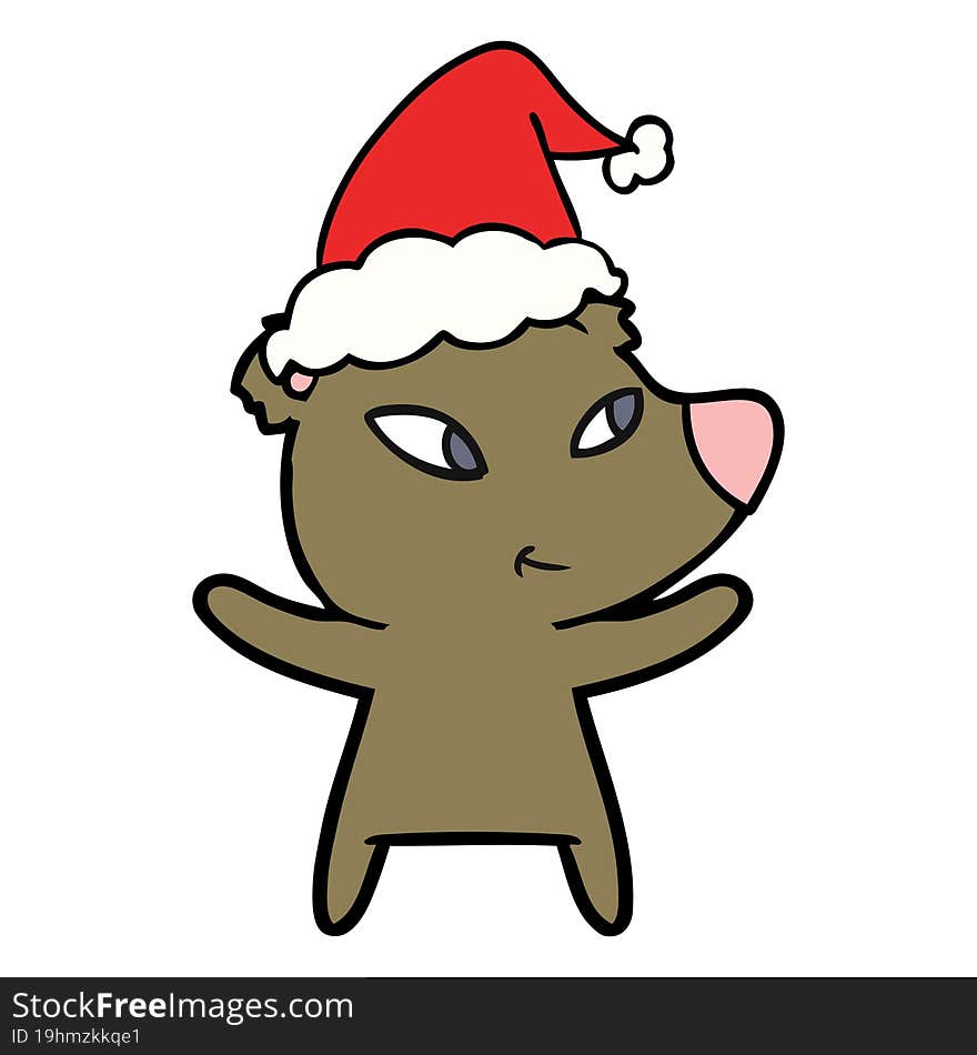 cute line drawing of a bear wearing santa hat