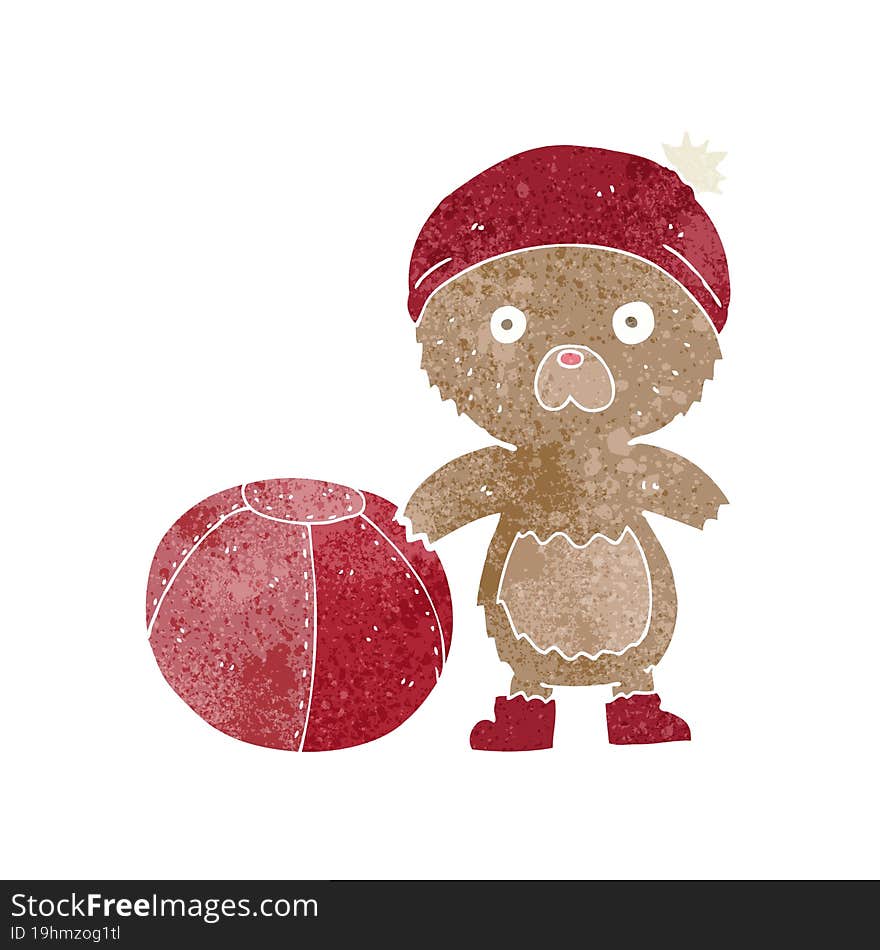 cartoon bear in hat with ball