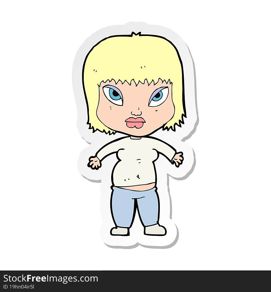 Sticker Of A Cartoon Overweight Woman