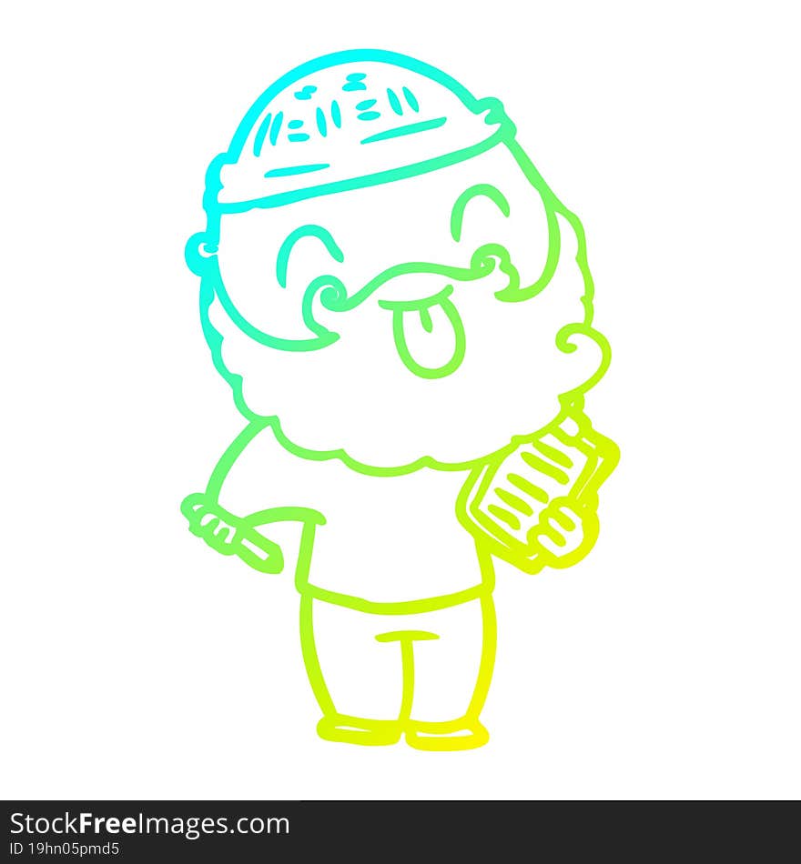 cold gradient line drawing man with beard sticking out tongue