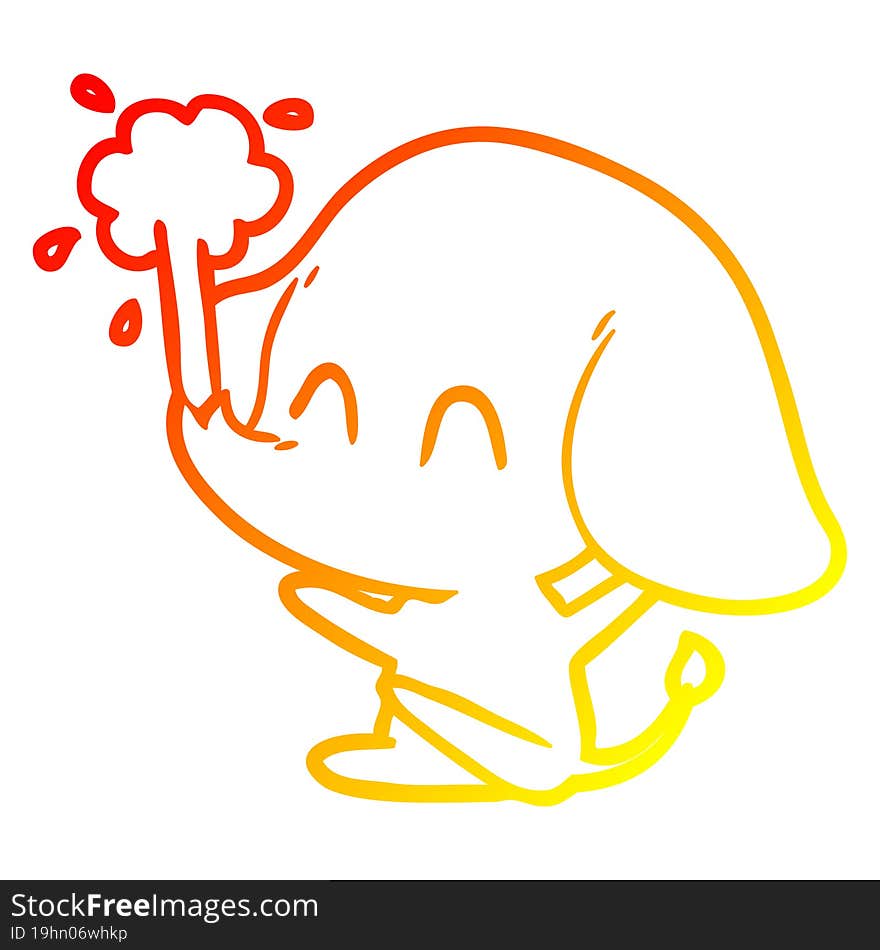 warm gradient line drawing cute cartoon elephant spouting water