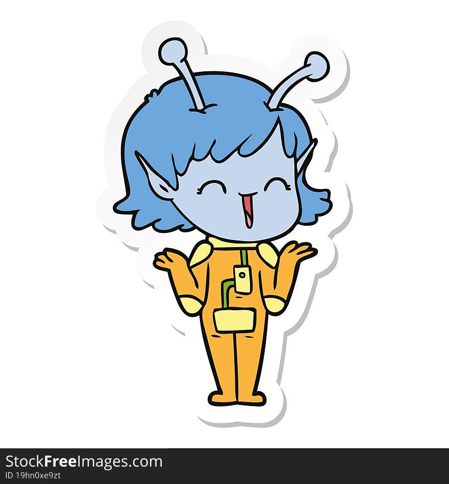 sticker of a cartoon alien girl laughing