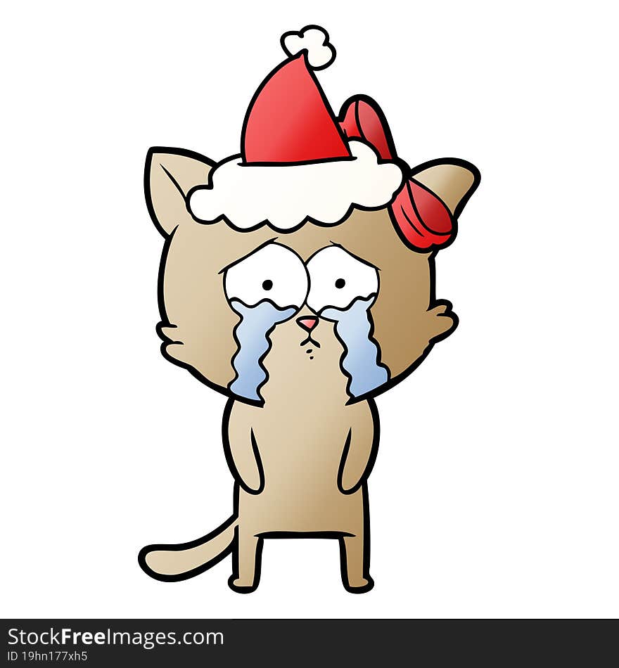 gradient cartoon of a cat wearing santa hat