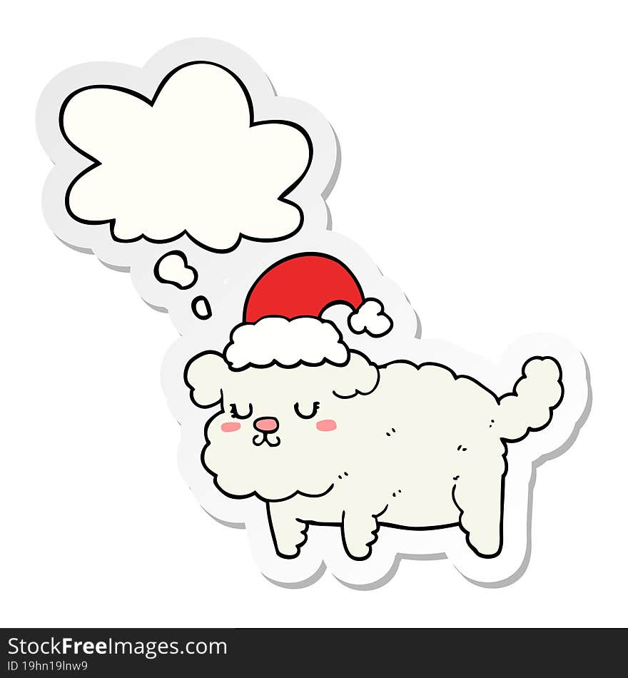 cute christmas dog and thought bubble as a printed sticker