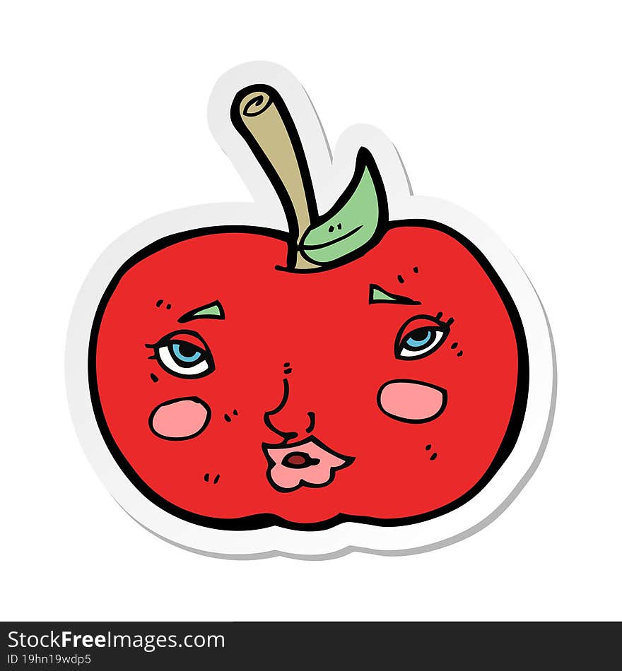 sticker of a cartoon apple with face