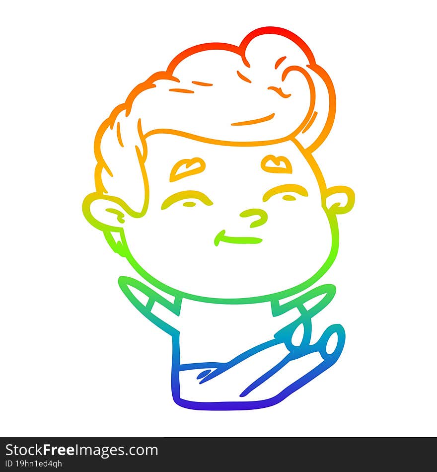 rainbow gradient line drawing happy cartoon man sitting