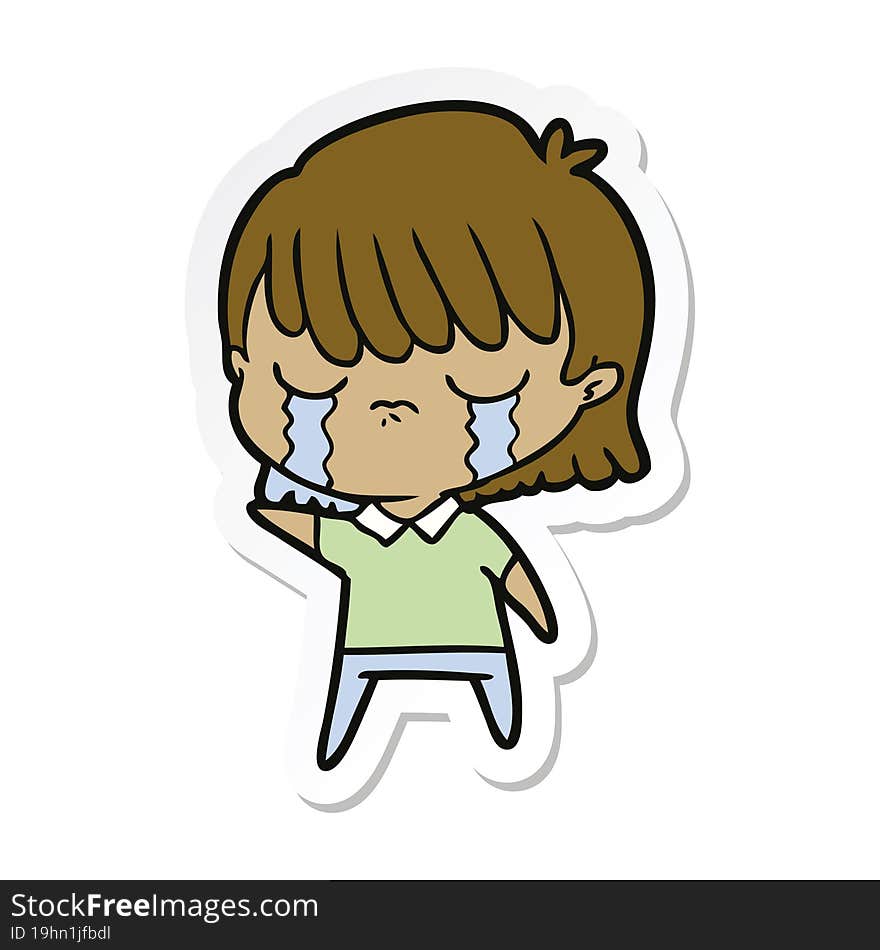 Sticker Of A Cartoon Woman Crying