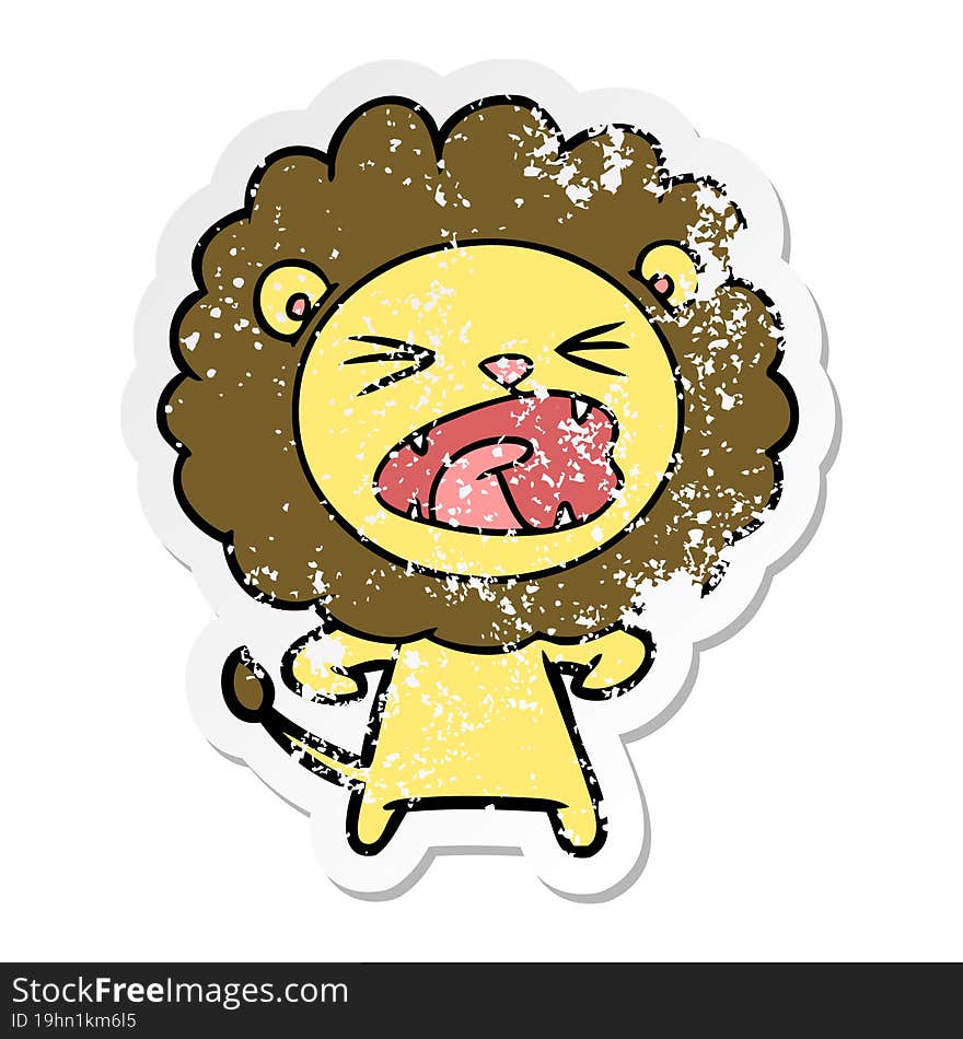 distressed sticker of a cartoon angry lion