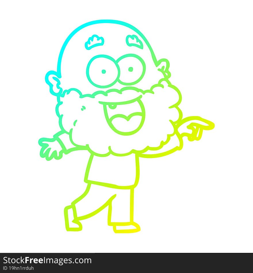 cold gradient line drawing cartoon crazy happy man with beard