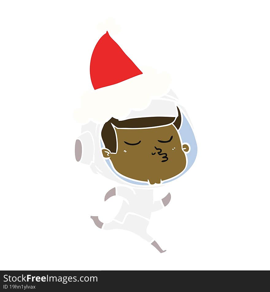 flat color illustration of a confident astronaut wearing santa hat