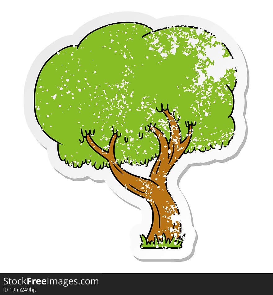 hand drawn distressed sticker cartoon doodle of a summer tree