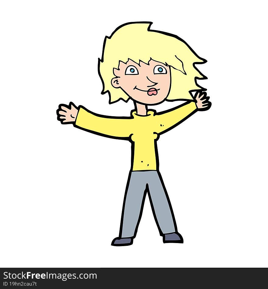 cartoon excited woman waving