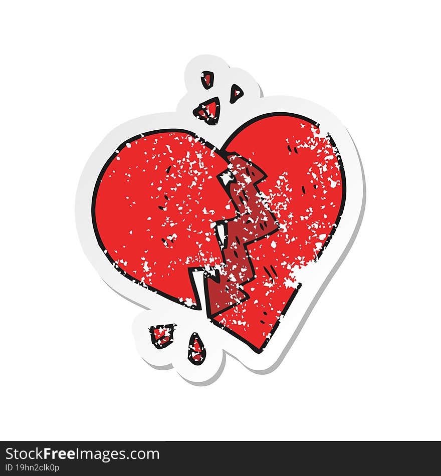 retro distressed sticker of a cartoon broken heart