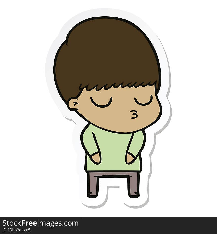 sticker of a cartoon calm boy