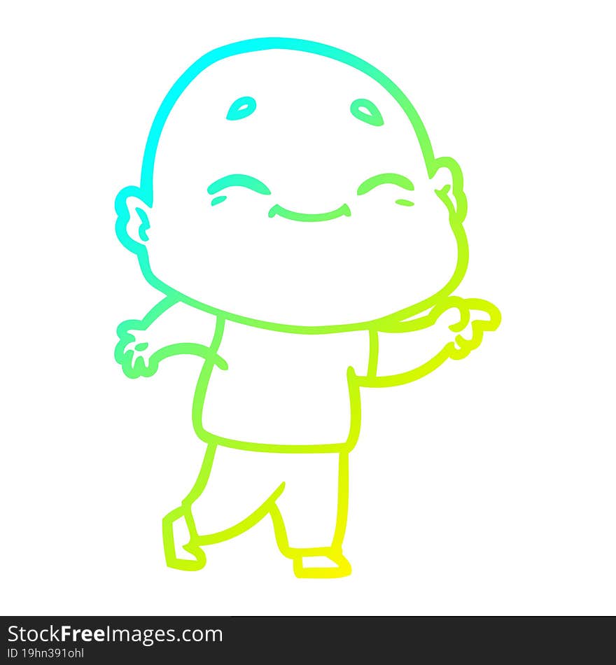 cold gradient line drawing cartoon happy bald man