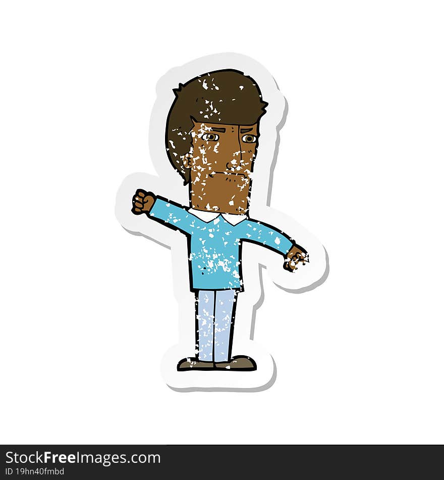 retro distressed sticker of a cartoon angry man