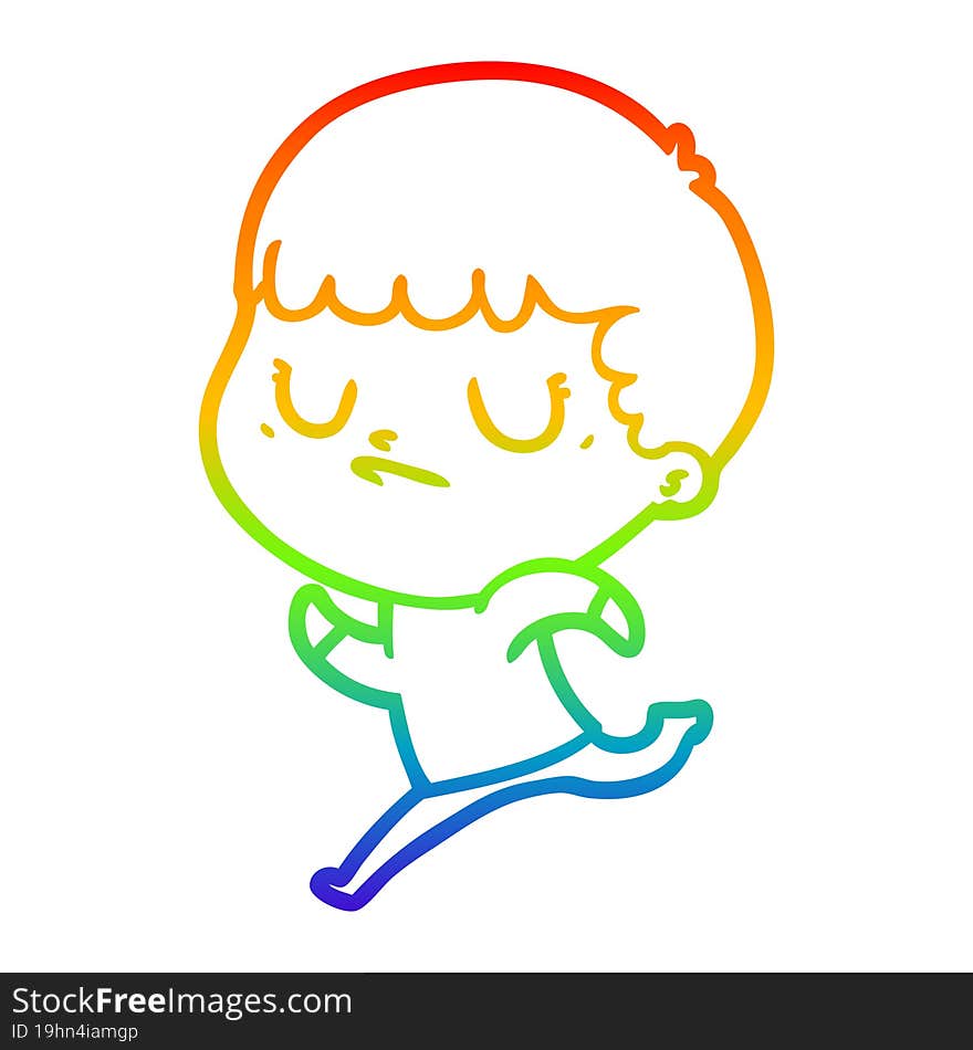 Rainbow Gradient Line Drawing Cartoon Grumpy Boy