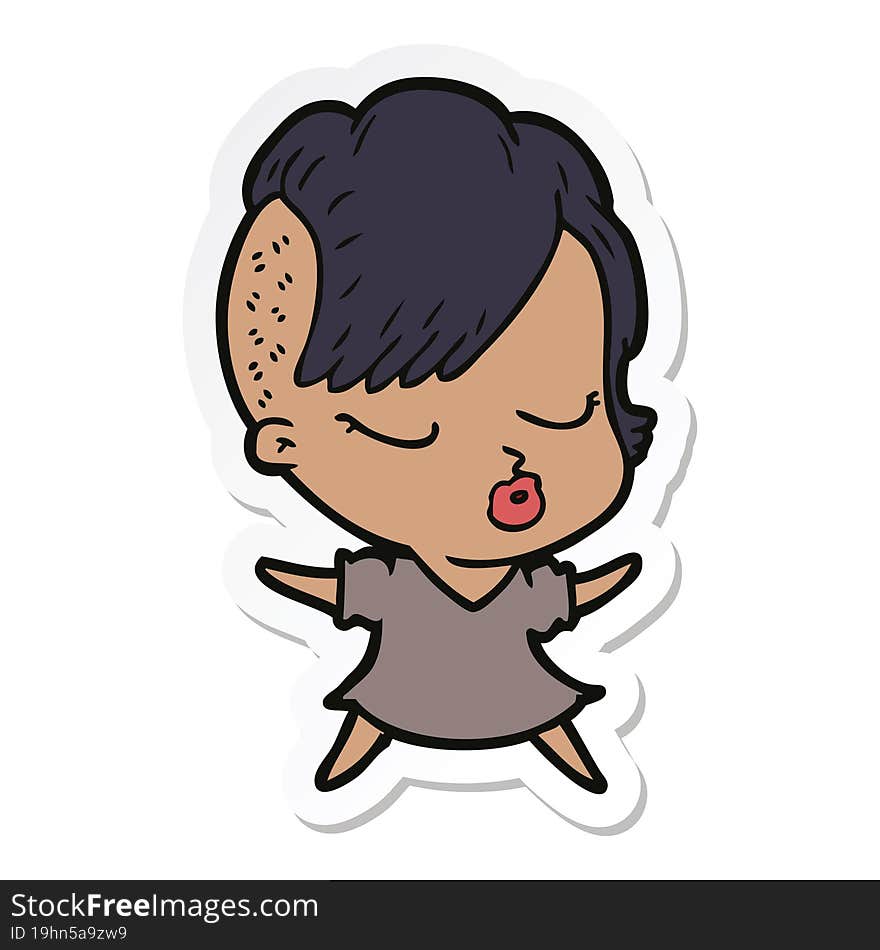 sticker of a cartoon pretty hipster girl