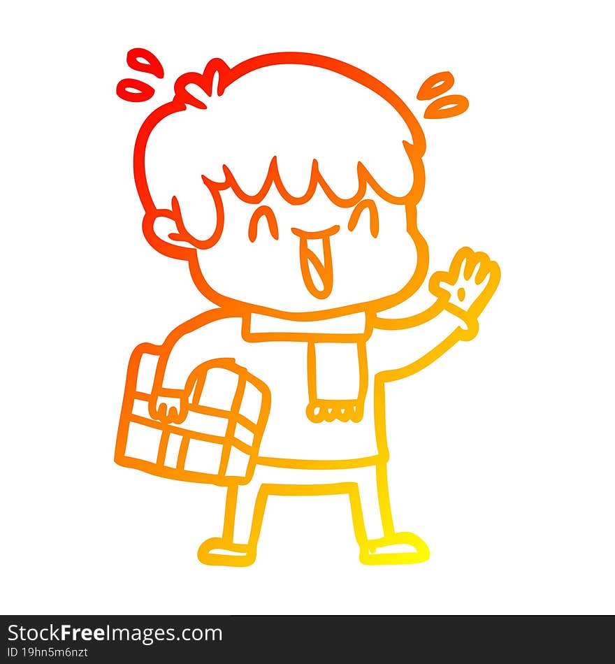 Warm Gradient Line Drawing Cartoon Laughing Boy