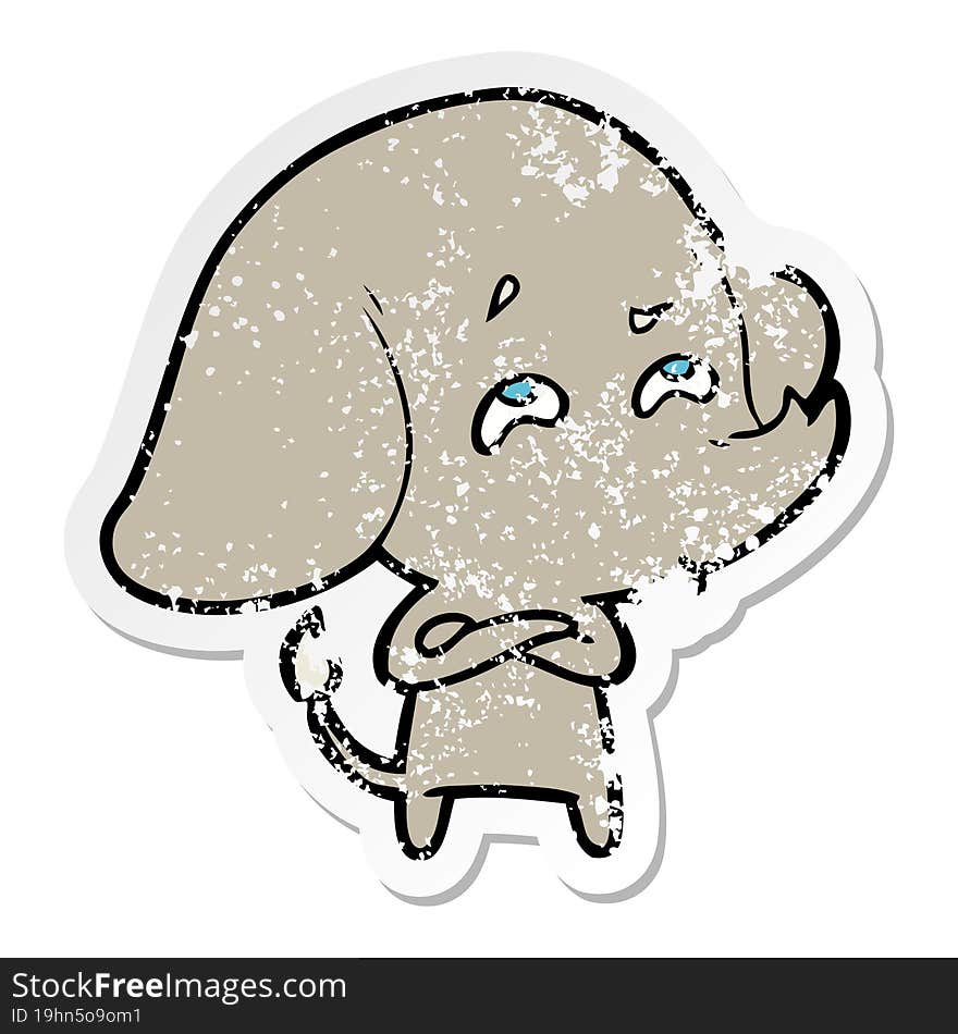 distressed sticker of a cartoon elephant remembering