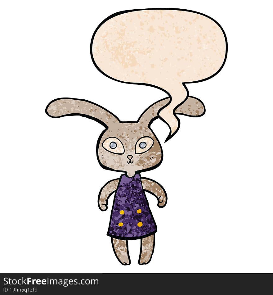 Cute Cartoon Rabbit And Speech Bubble In Retro Texture Style