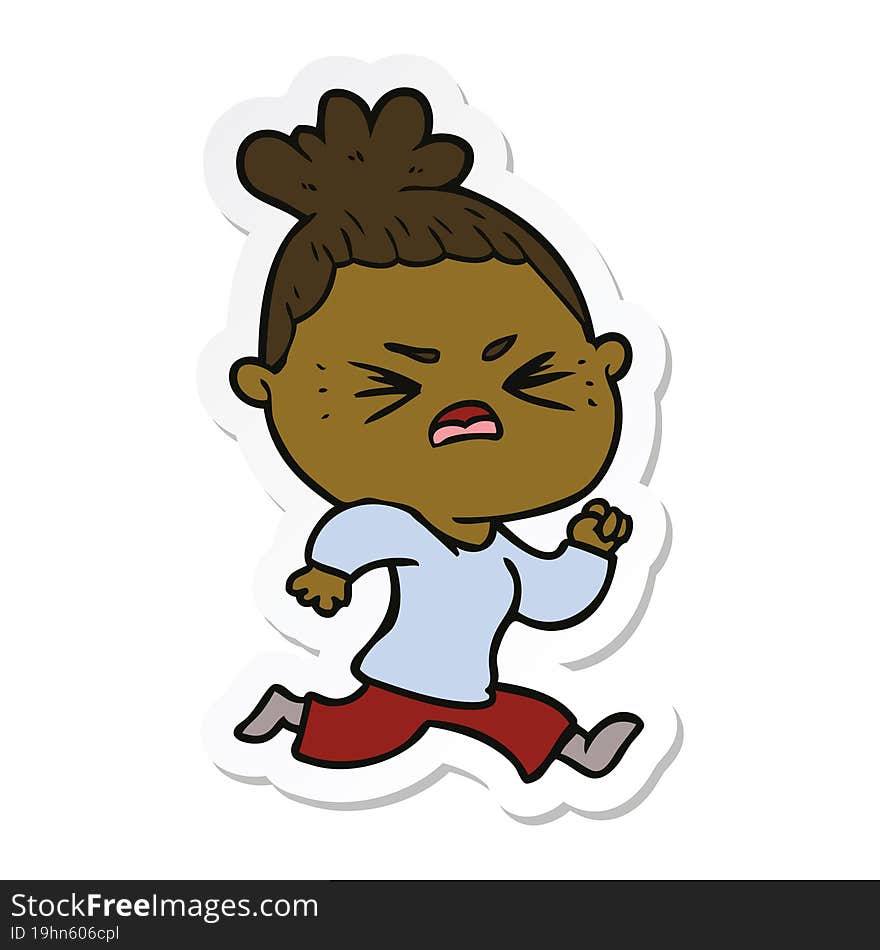 sticker of a cartoon angry woman