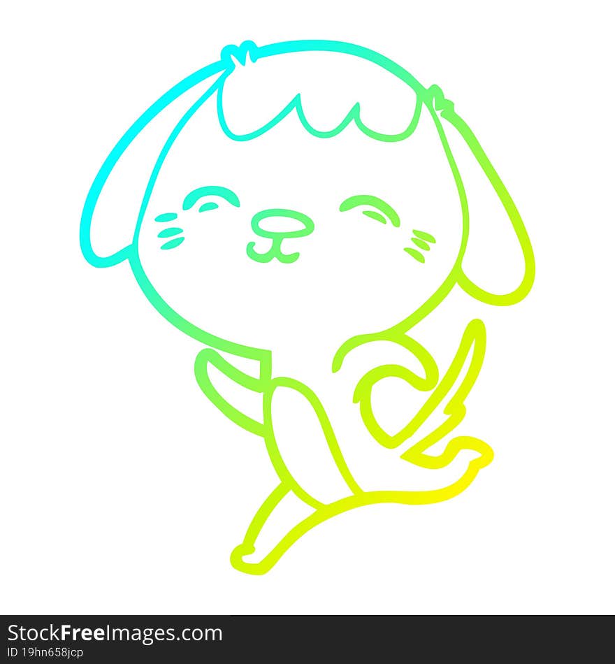 cold gradient line drawing of a happy cartoon dog