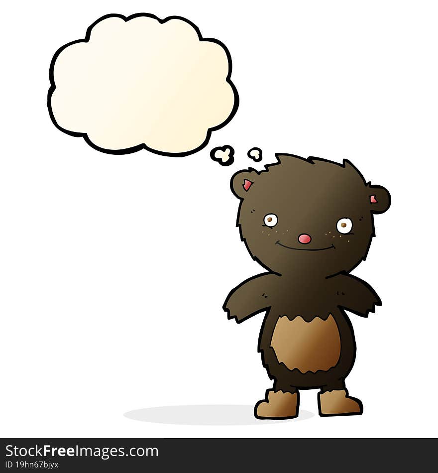 Cartoon Teddy Black Bear Wearing Boots With Thought Bubble