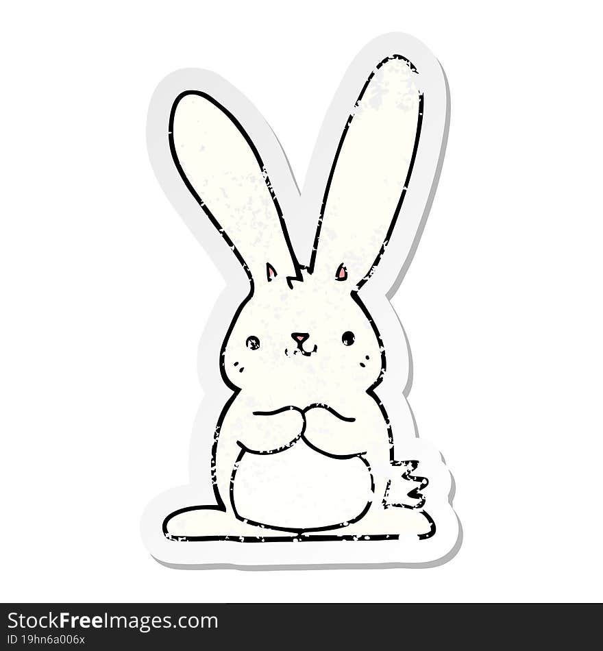 distressed sticker of a cartoon rabbit